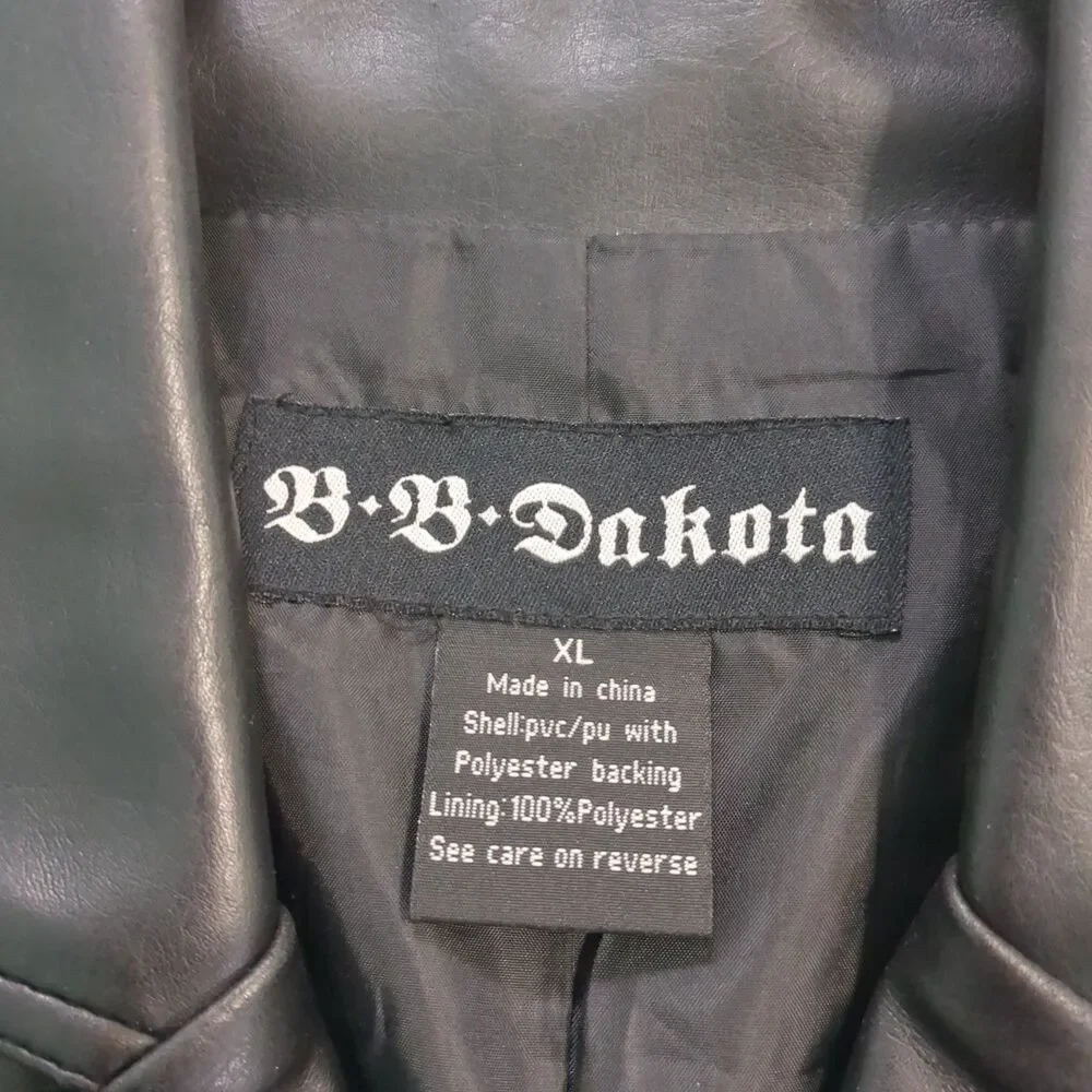 BB DAKOTA BLACK VEGAN FAUX LEATHER JACKET BUTTON UP extra large